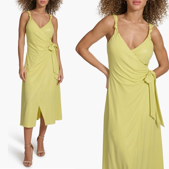 NWT Siena Metallic Knit Wrap Dres Color Citron Sz 8 - Picture 1 of 8